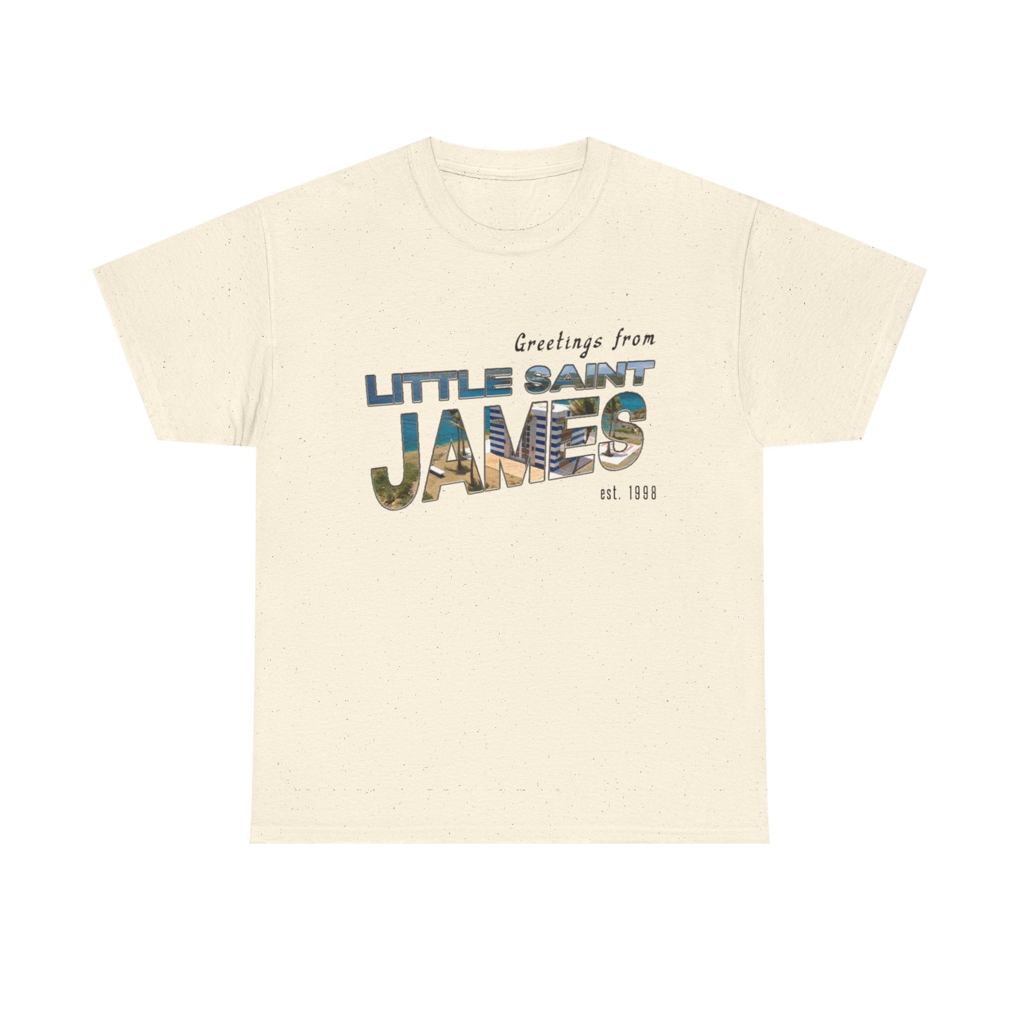 "Little Saint James" Heavy Cotton Vintage Postcard T‑Shirt
