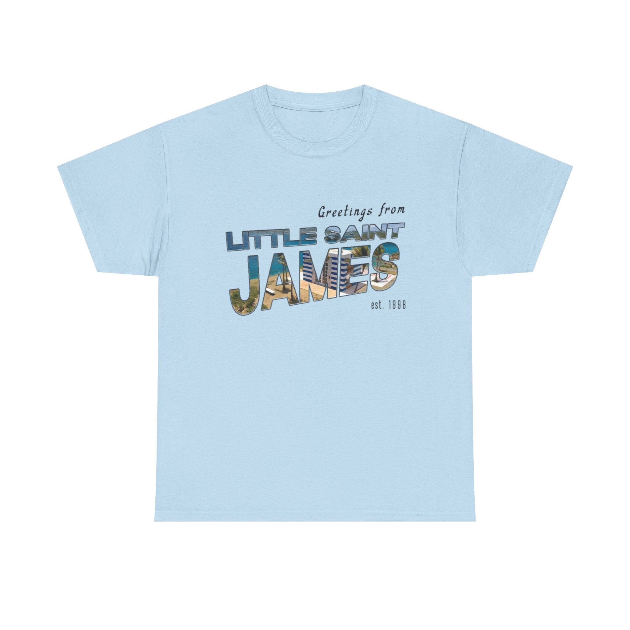 "Little Saint James" Heavy Cotton Vintage Postcard T‑Shirt