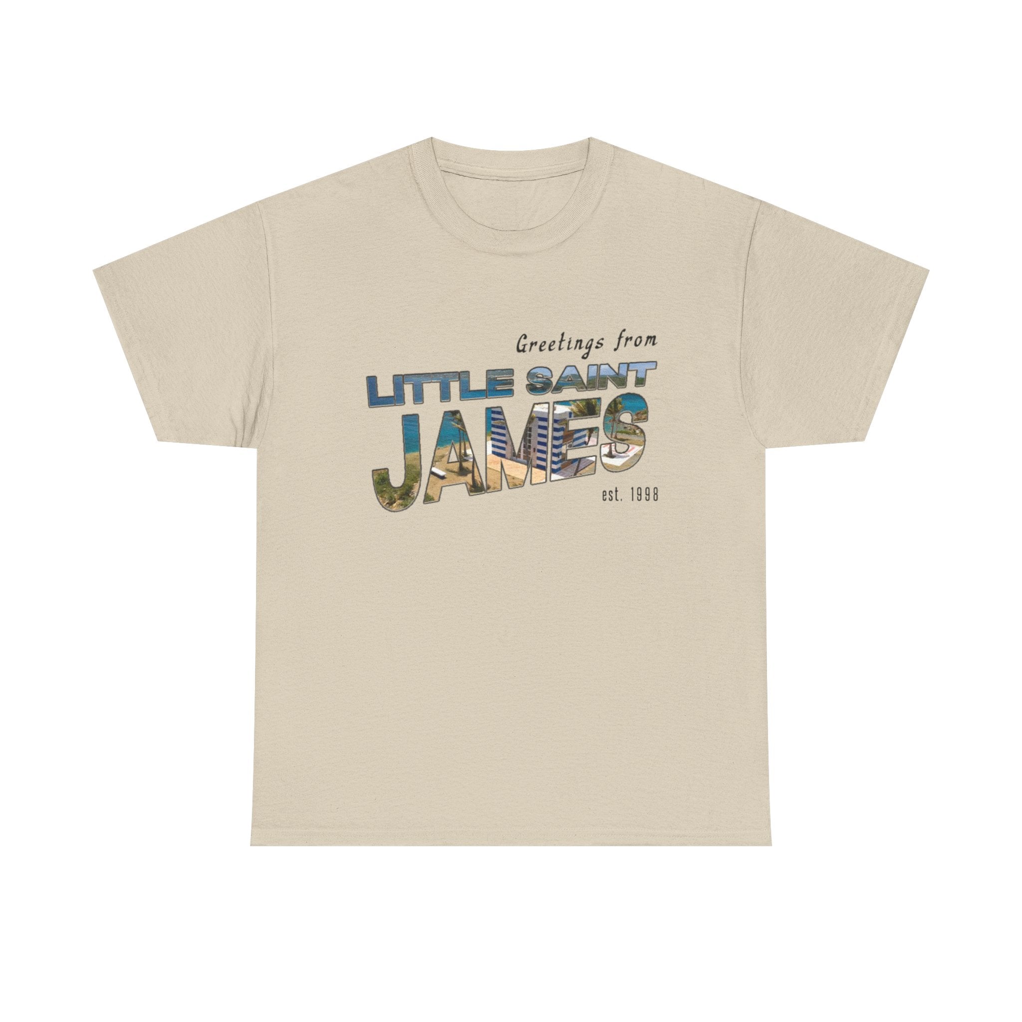 "Little Saint James" Heavy Cotton Vintage Postcard T‑Shirt