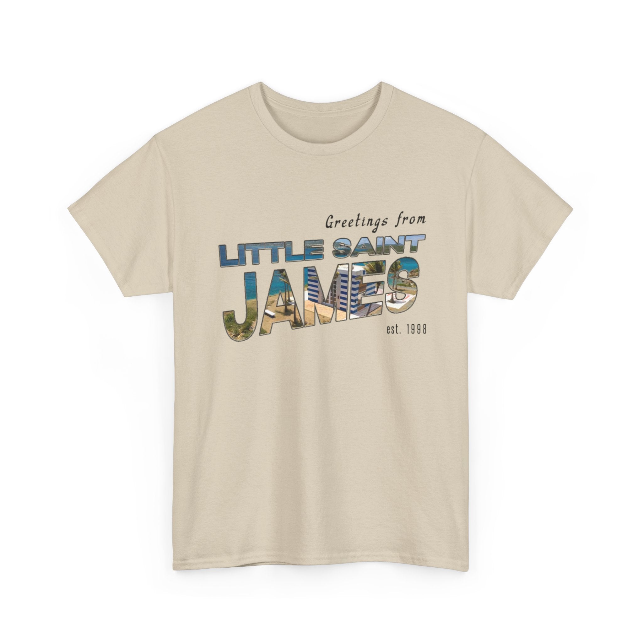 "Little Saint James" Heavy Cotton Vintage Postcard T‑Shirt