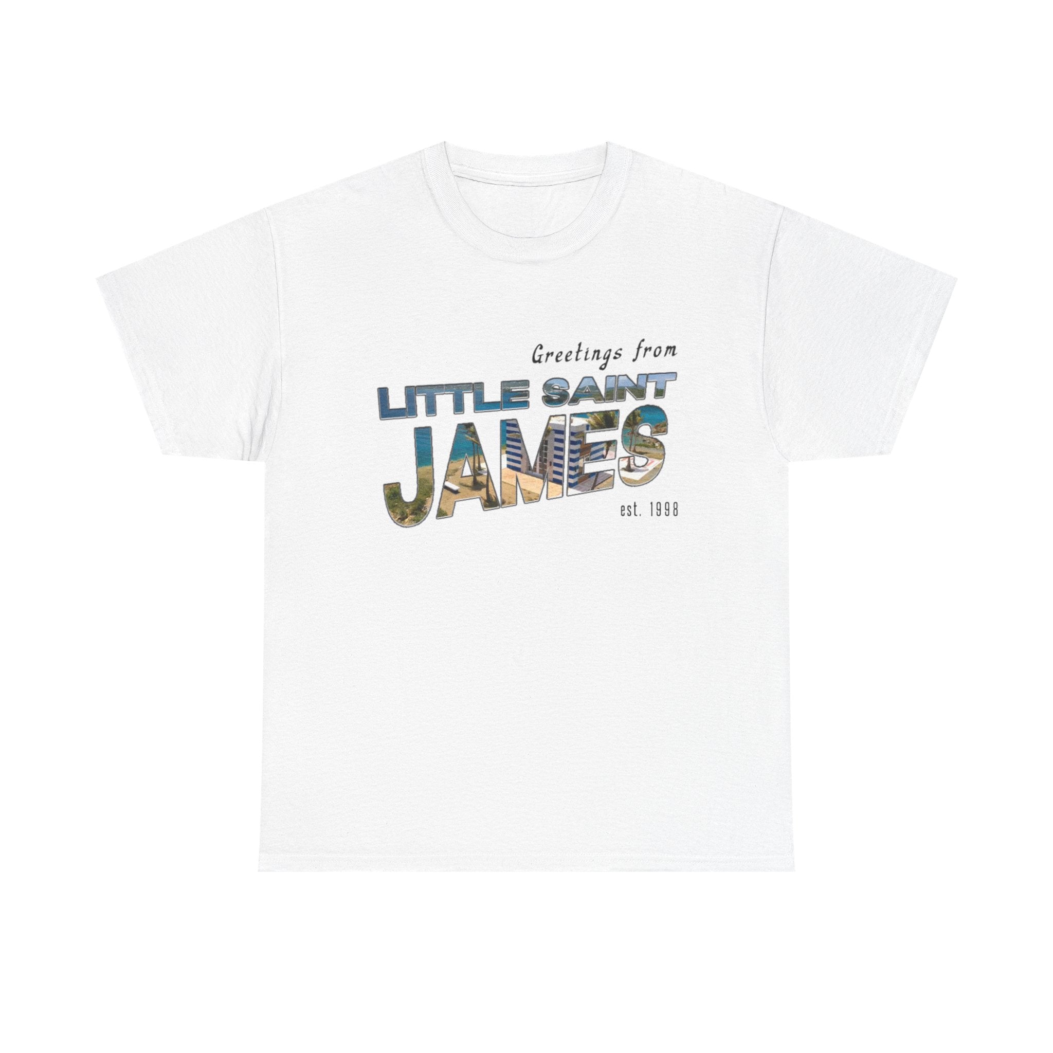 "Little Saint James" Heavy Cotton Vintage Postcard T‑Shirt