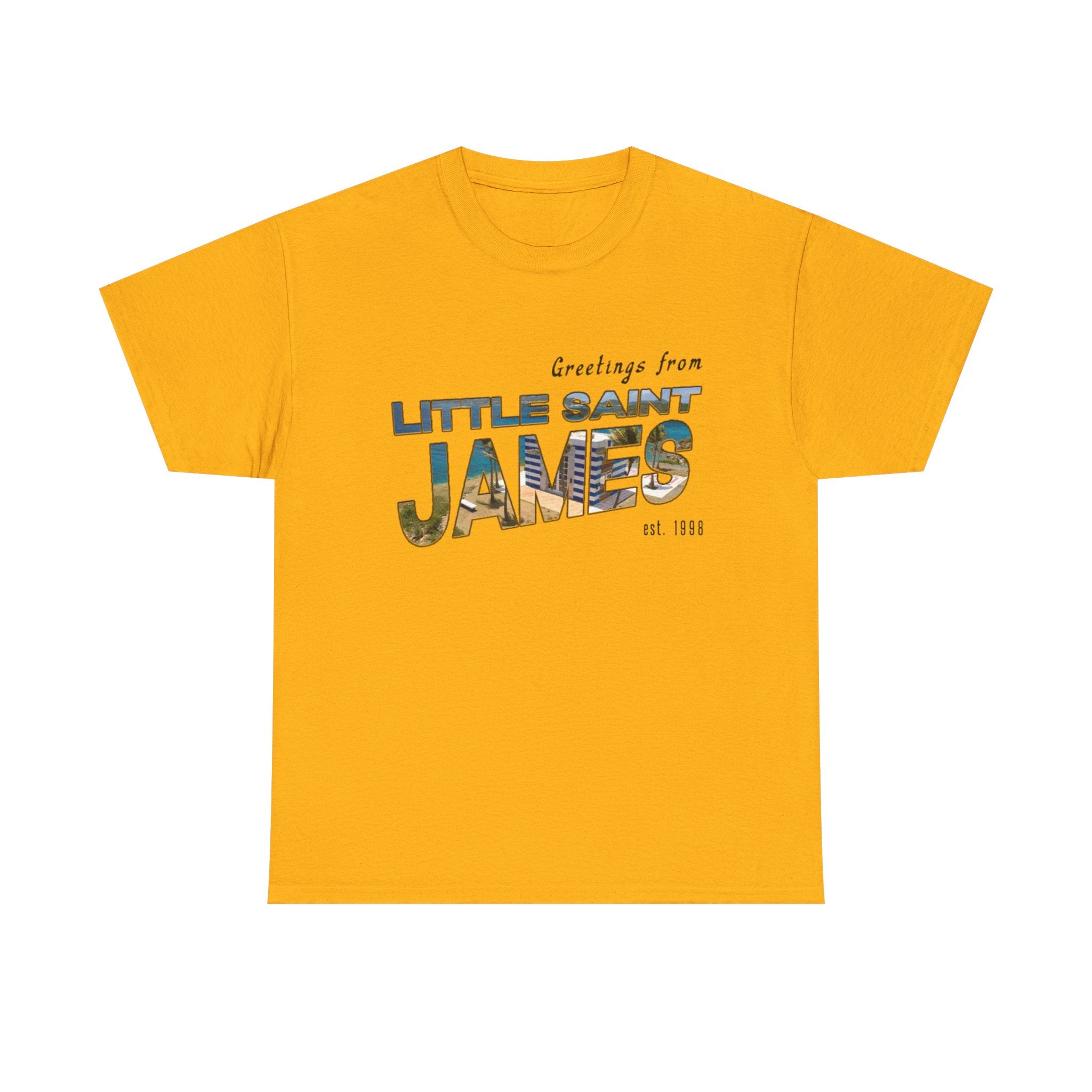 "Little Saint James" Heavy Cotton Vintage Postcard T‑Shirt