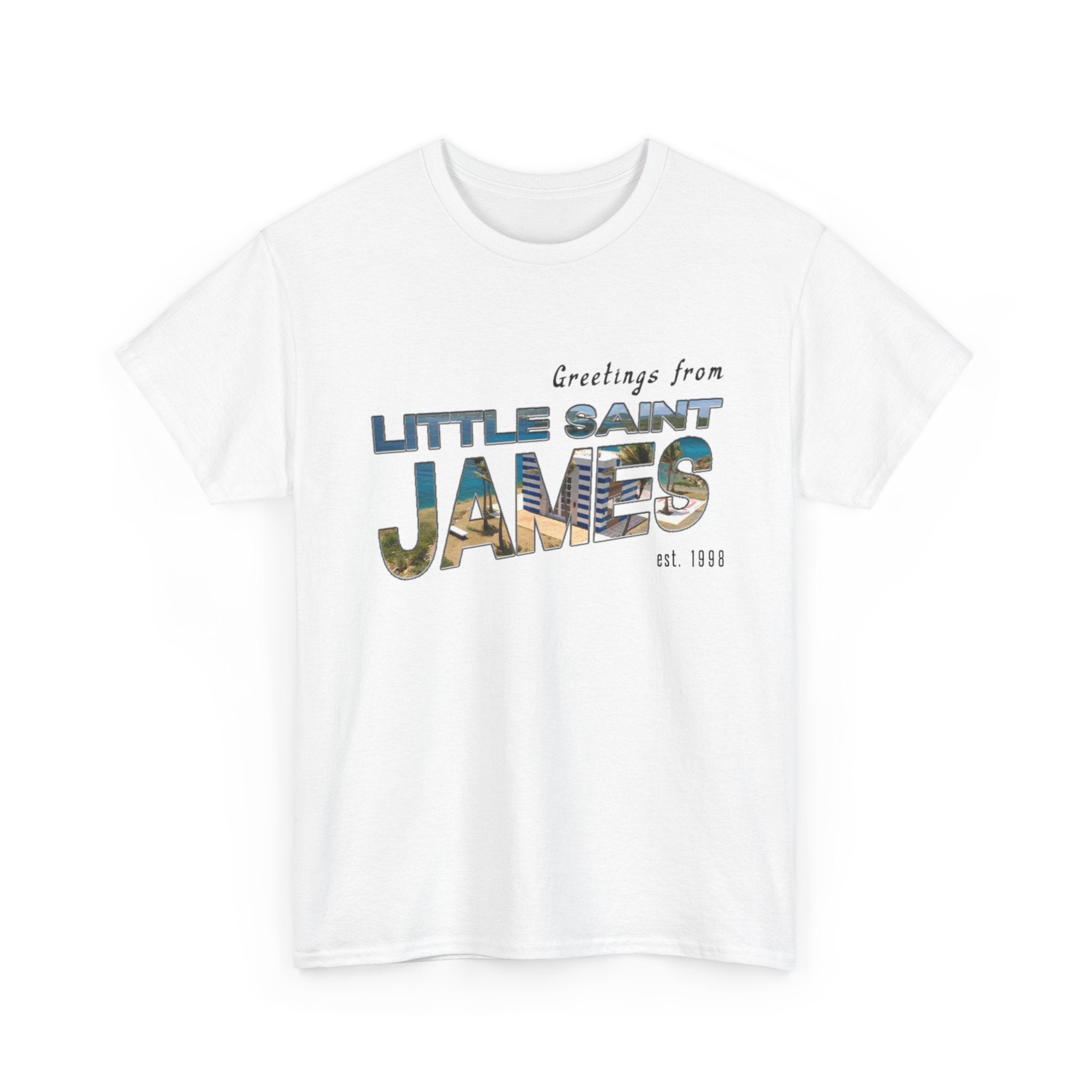 "Little Saint James" Heavy Cotton Vintage Postcard T‑Shirt